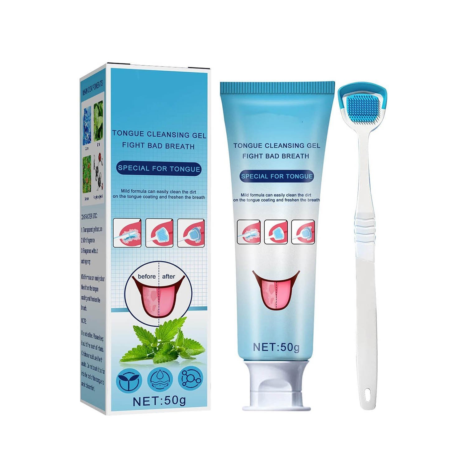 Tongue Cleaner Gel with Tongue Brush, Tongue Scraper, Tongue Cleaner Kit