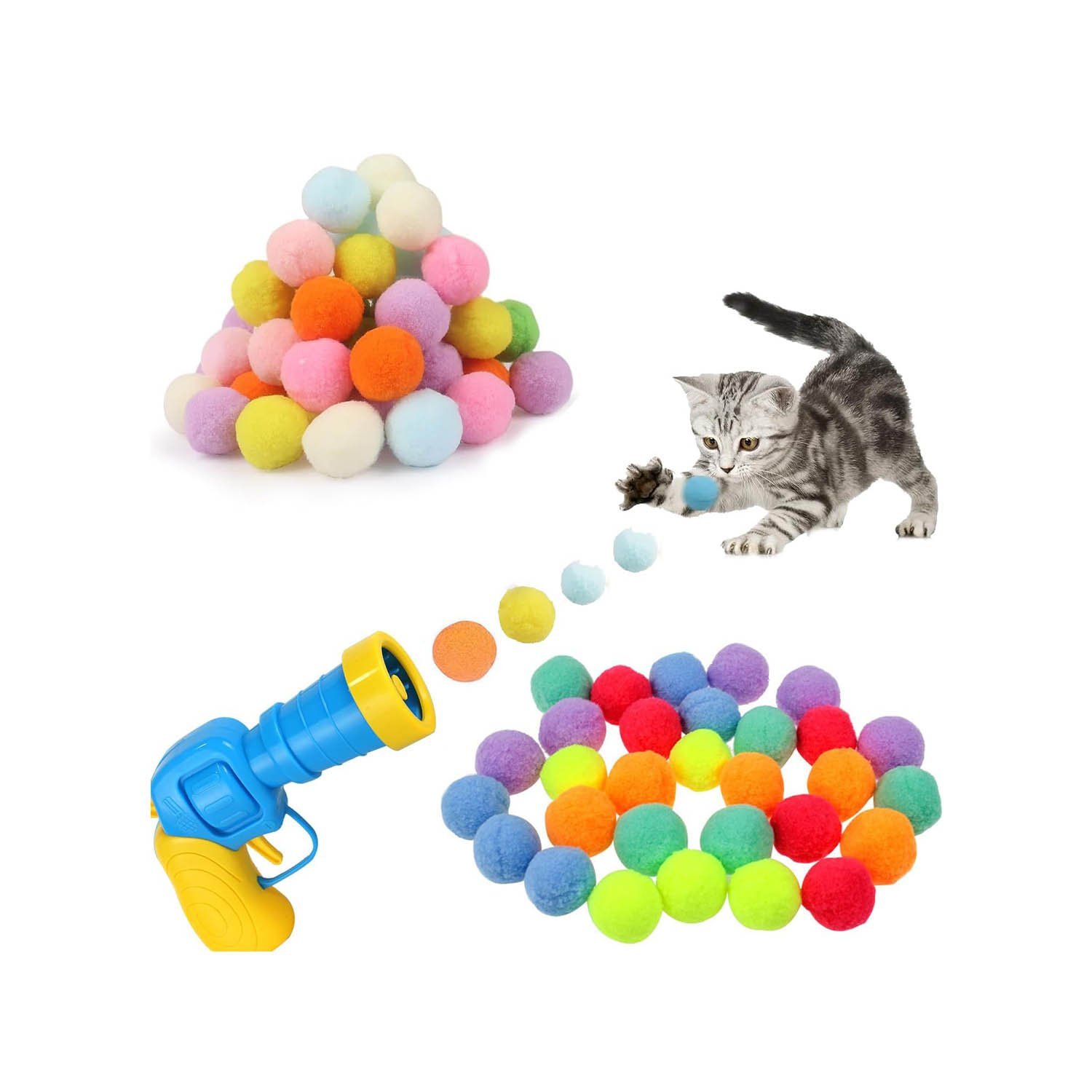 Interactive Cat Toys, Cat Ball Toy Launcher,Cat Ball Gun with 100pcs Soft Pom Pom Balls