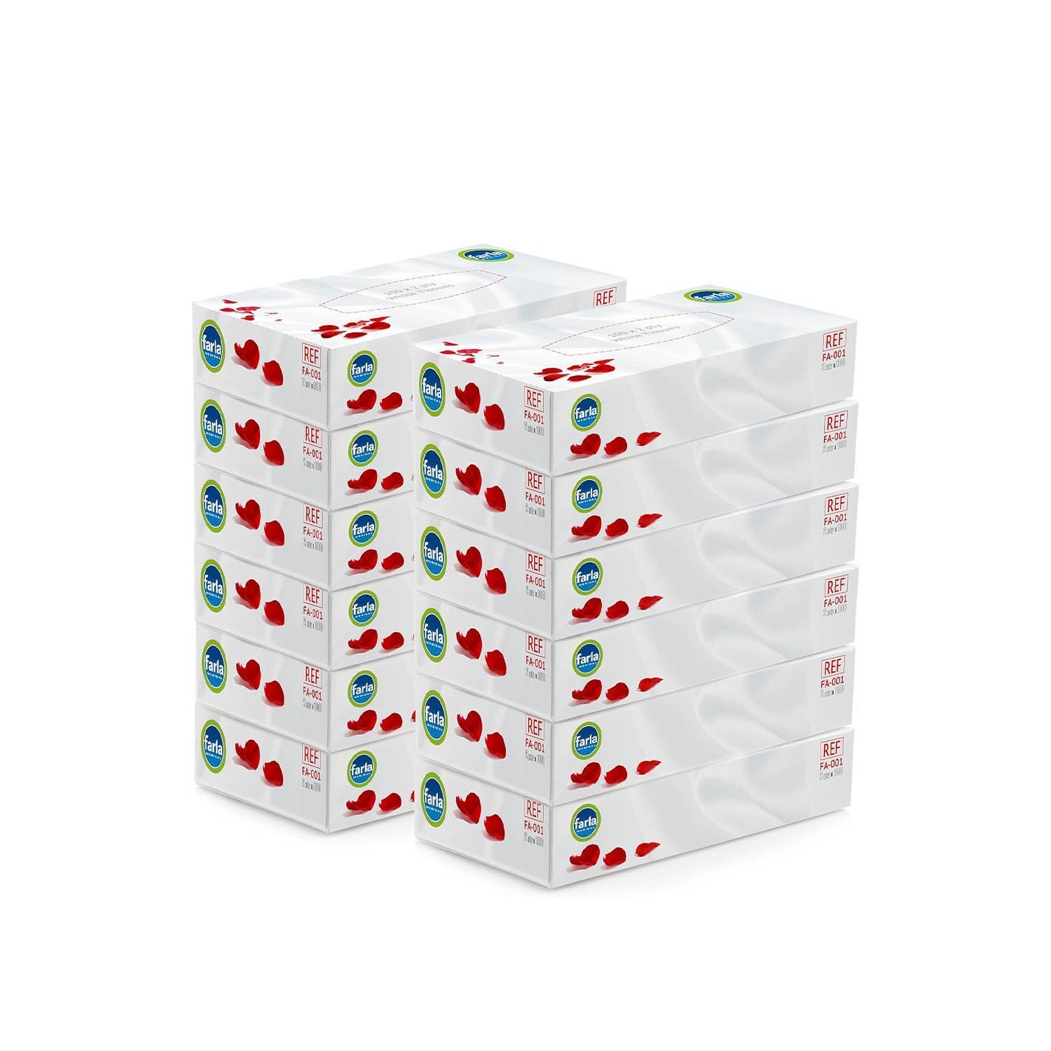 Farla Medical Facial Tissues - Pack of 12 Tissue Boxes,  Bulk Buy 2-ply, 1200 Count (12 Pack of 100), White