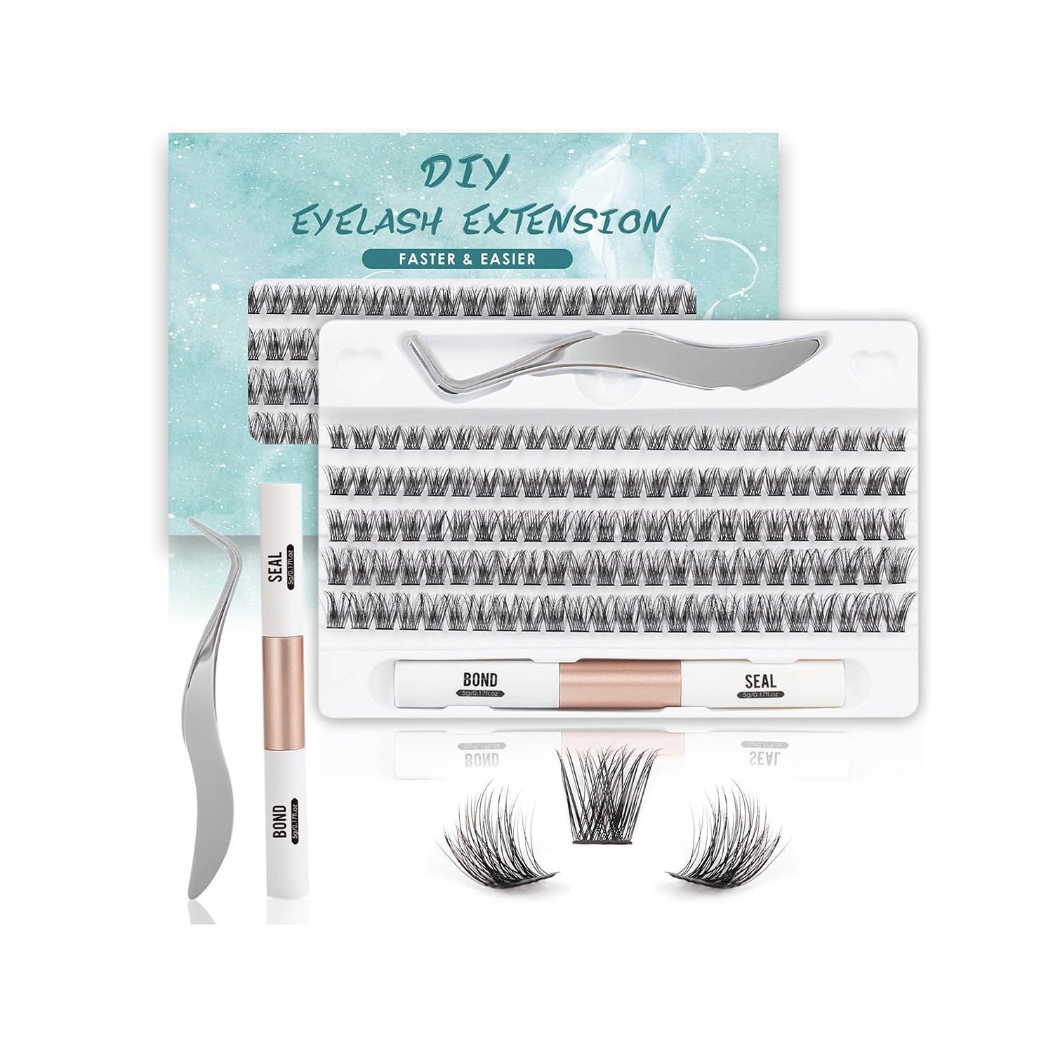 SISILILY Lash Extension Kit-Individual Lashes with Bond and Seal-120 Lash,  Tweezers C D Curl 10/12/14/15/16mm（DM17-mix)
