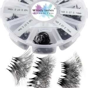 Pre Made Fan Eyelash Extensions 16D 0.07mm D Curl 500 Fans 9-16mm, (500-16D-0.07-D-916)