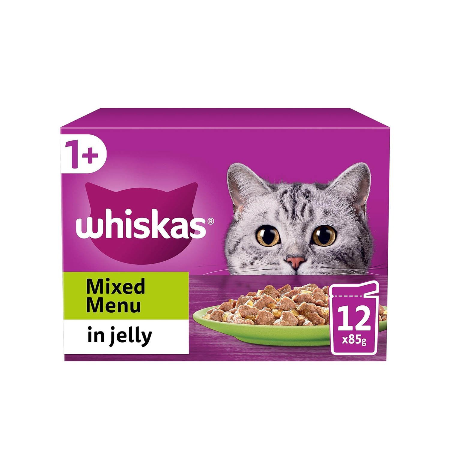 Whiskas 1+ Mixed Selection in Jelly 48 x 85 g Pouches, Adult Cat Food, Pack of 4 (12 x 85 g)