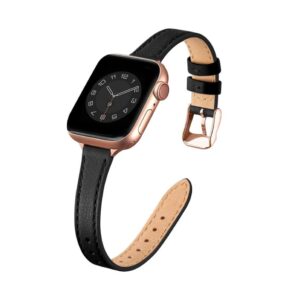 SUNFWR Compatible with Apple Watch Strap 38mm 40mm 41mm,Genuine Leather Strap, (38mm 40mm 41mm,Black&Rosegold)
