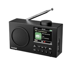 Mycket DAB Radio Portable, DAB Plus Digital Radios with Bluetooth, USB Rechargeable FM Radios, Battery Powered Small Radio,Dual Alarms Clock,Sleep Timer, 40 Presets Stations, 2.4" Large Colour Display