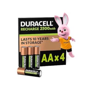 Duracell Rechargeable AA Batteries (Pack of 4), 2500 mAh NiMH, pre-charged,