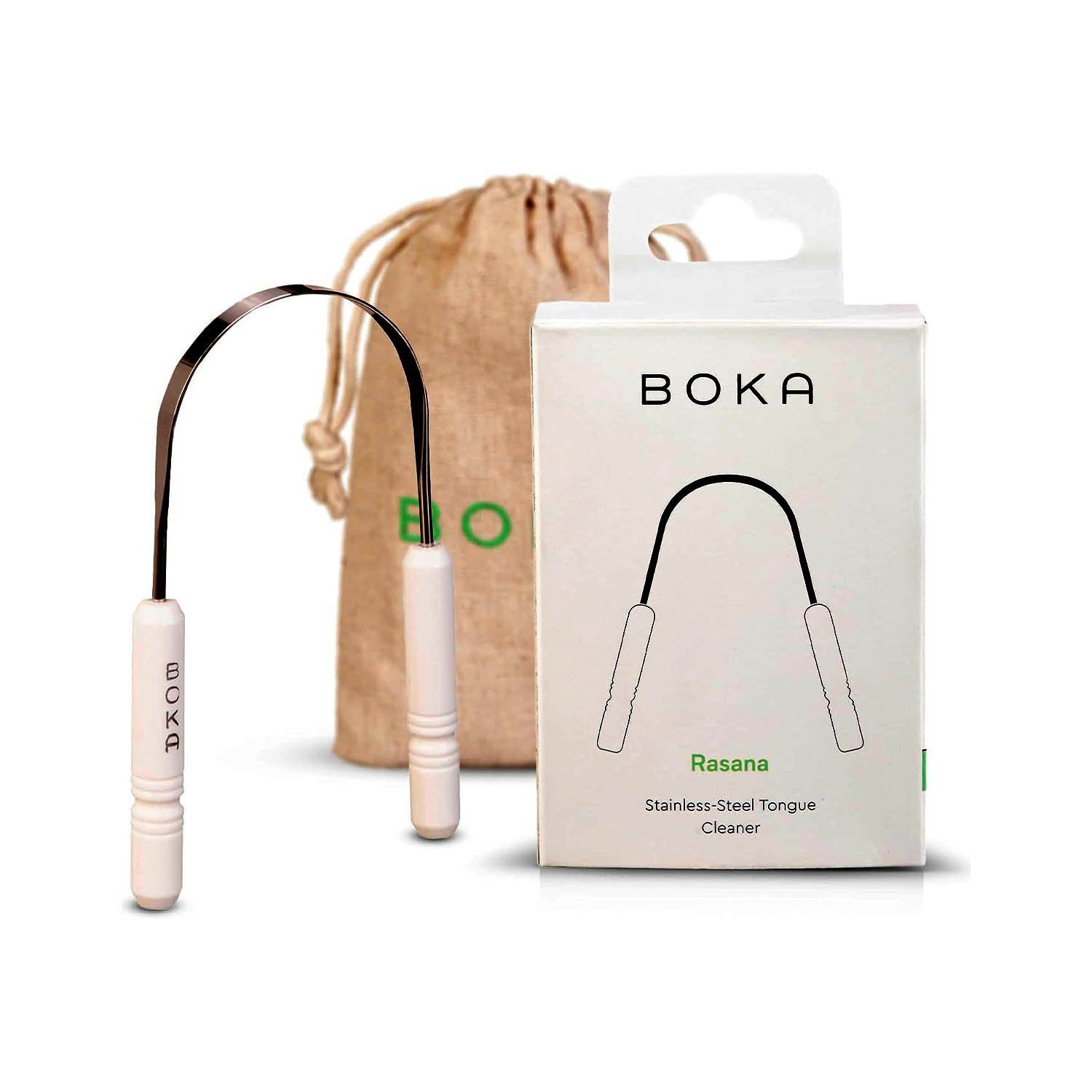 Boka Tongue Scraper for Adults & Kids with Case - Stainless Steel Tongue Cleaner w/Linen Travel Pouch, Pack of 1 - Image 2
