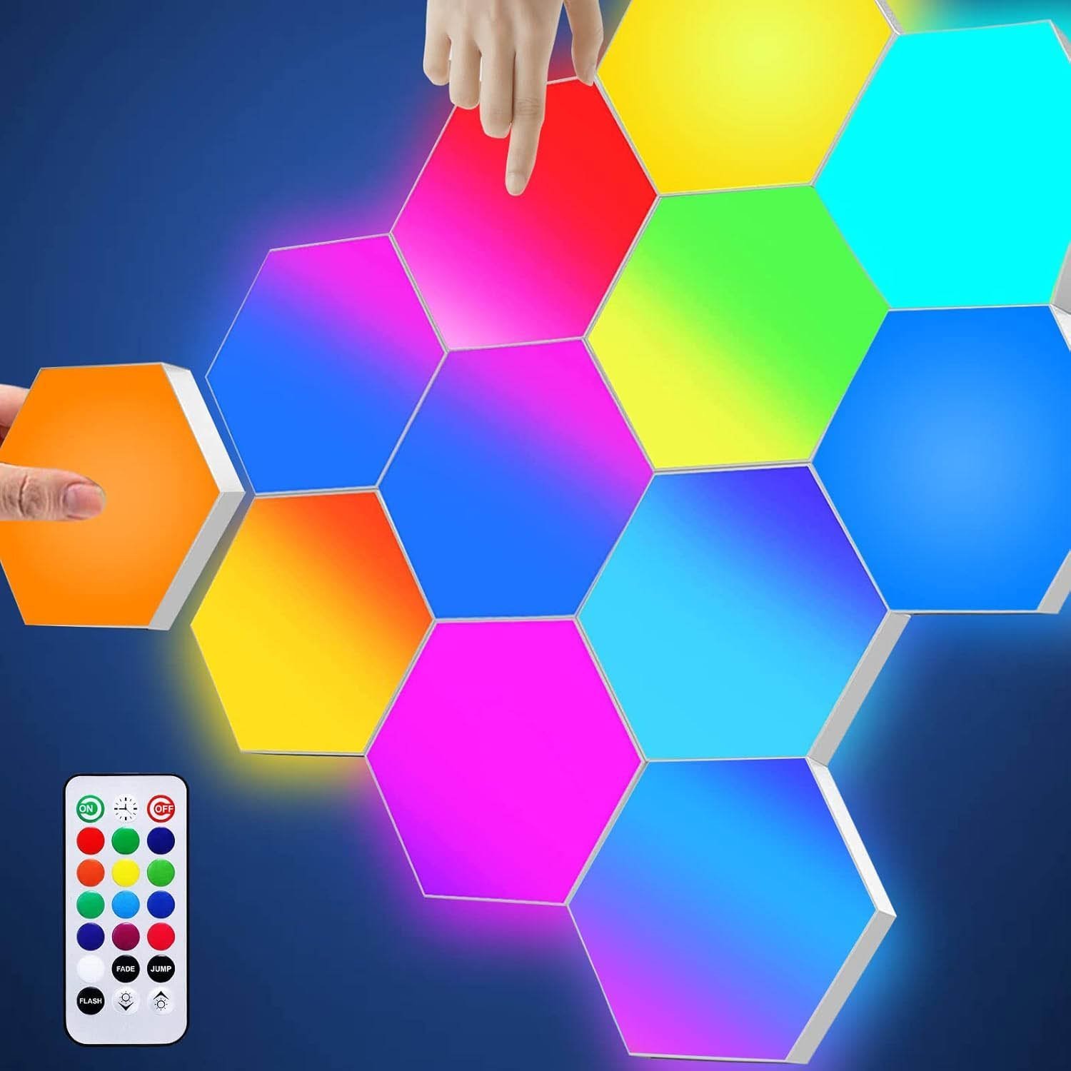 Hexagon LED Lights with Remote Control, RGB Gaming Lights LED Wall Lights Hexagon Light Panels Touch Sensitive, 7 Panels