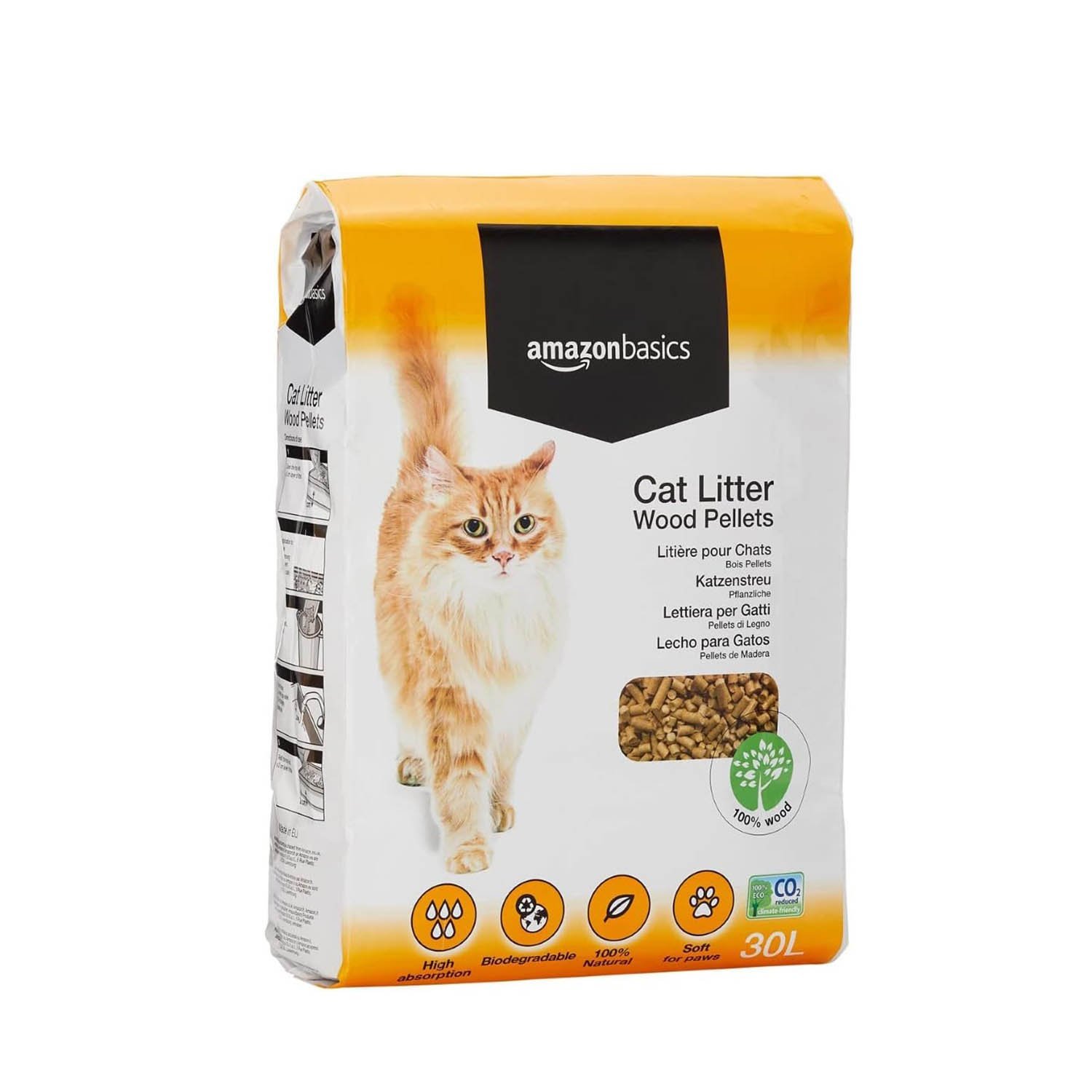 by Amazon Cat Litter Wood Pellets Highly Absorbent, Unscented, 30 l (Pack of 1)
