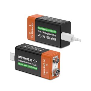 2Pack 9V Rechargeable Battery 3800mWh 9 V High Capacity Lithium Batteries