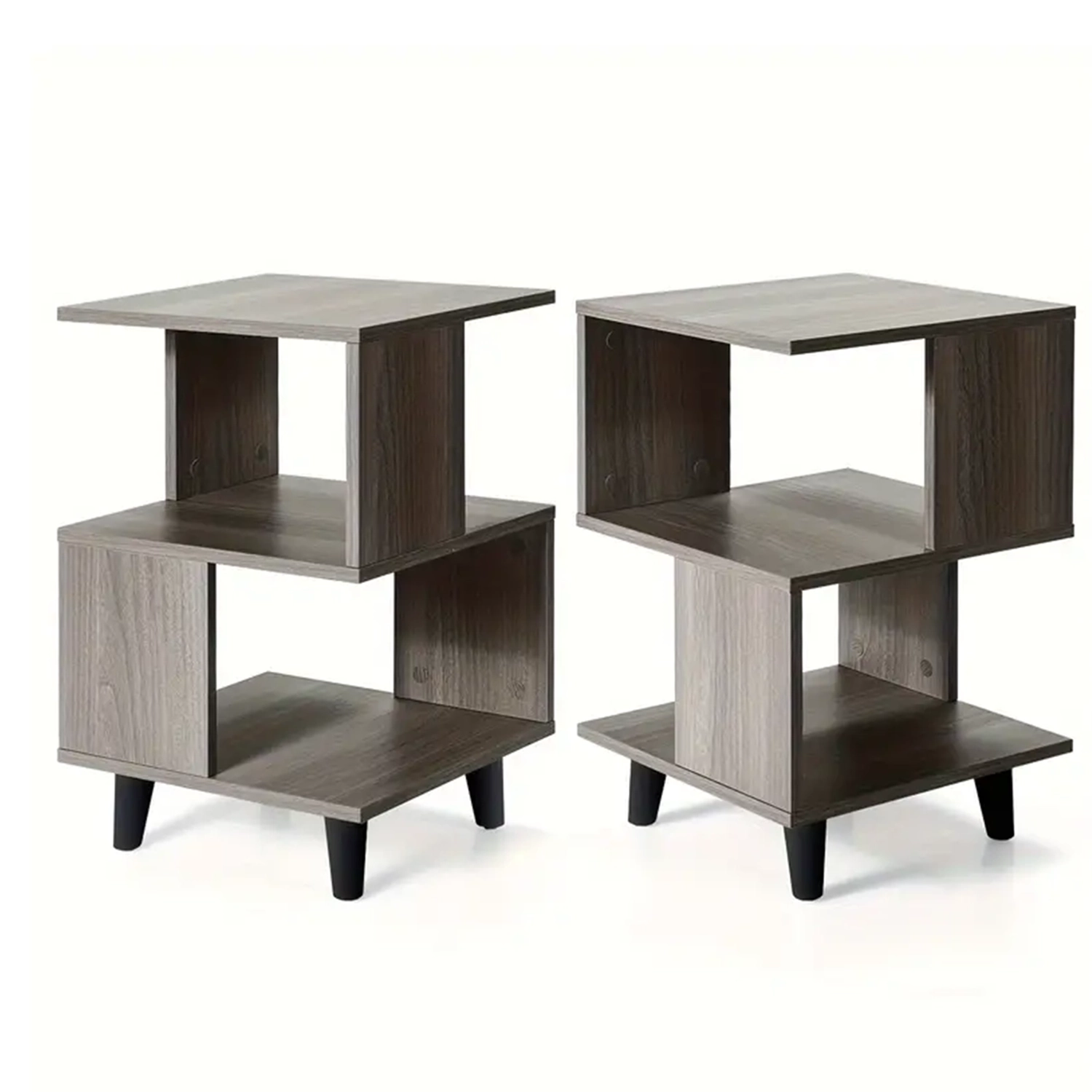 2pcs Nightstand Set, Modern Side End Table, Storage Shelf, Grey