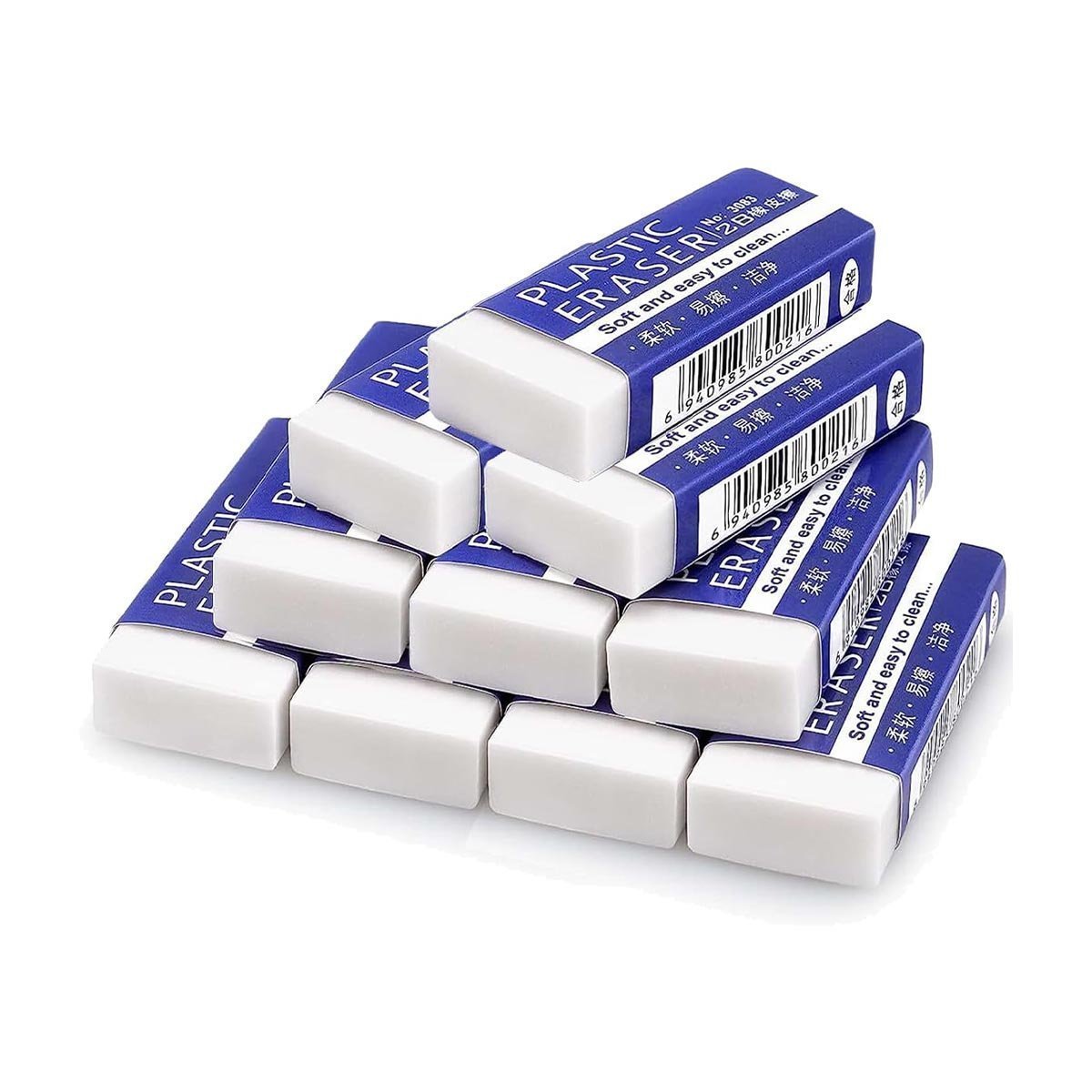 10 Pcs Eraser-White Erasers Multipack Rubbers Erasers for Kids on School, Office, Latex Free Plastic Rubber
