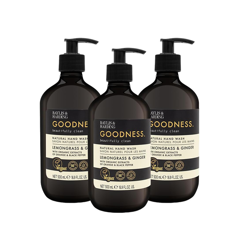 Baylis & Harding Goodness Lemongrass & Ginger Hand Wash, 500 ml (Pack of 3) - Vegan Friendly