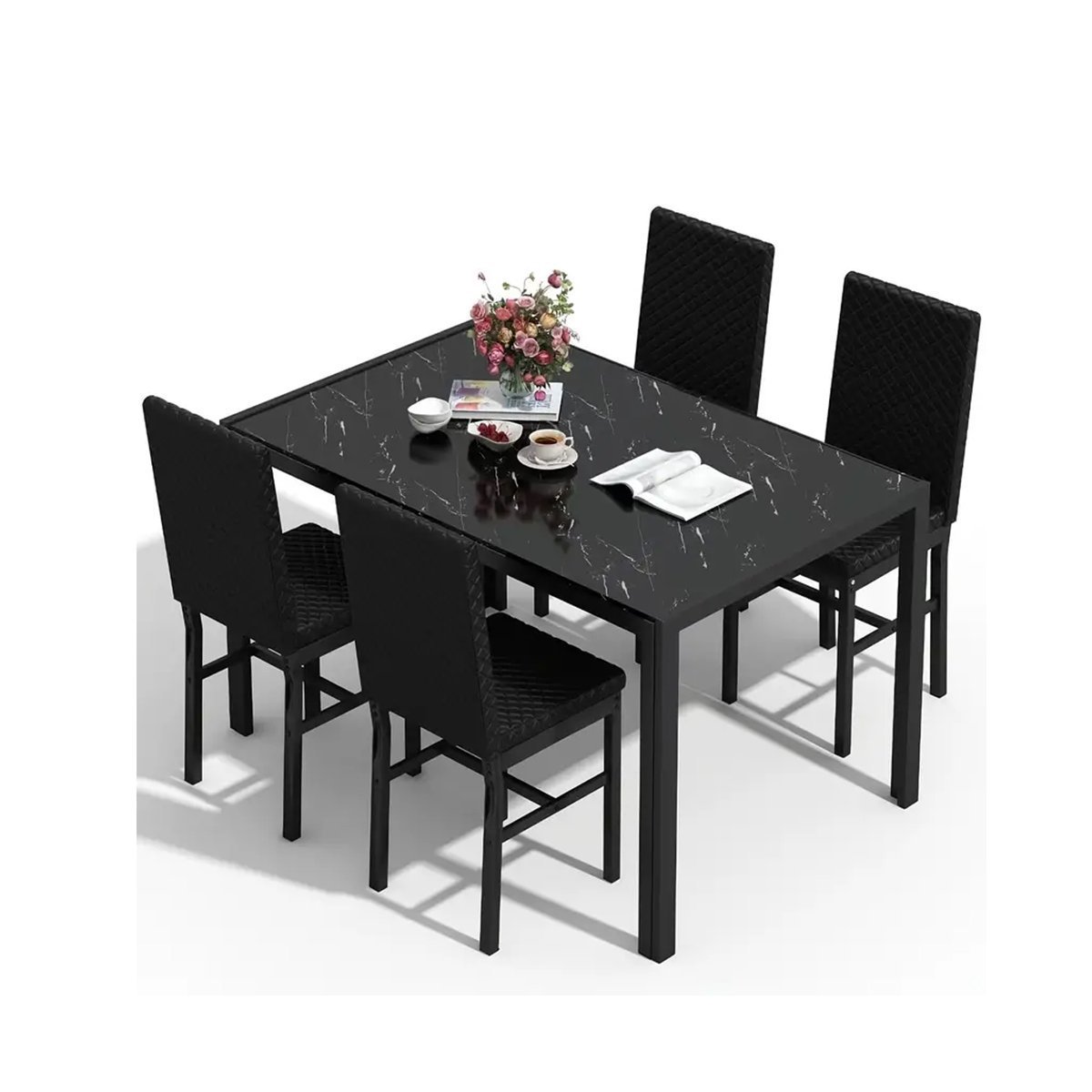 Modern Luxurious Style 5 Pieces Dining Room Table Set, 5-Piece Dining Table Bar Table Set with Tempered Glass Tabletop