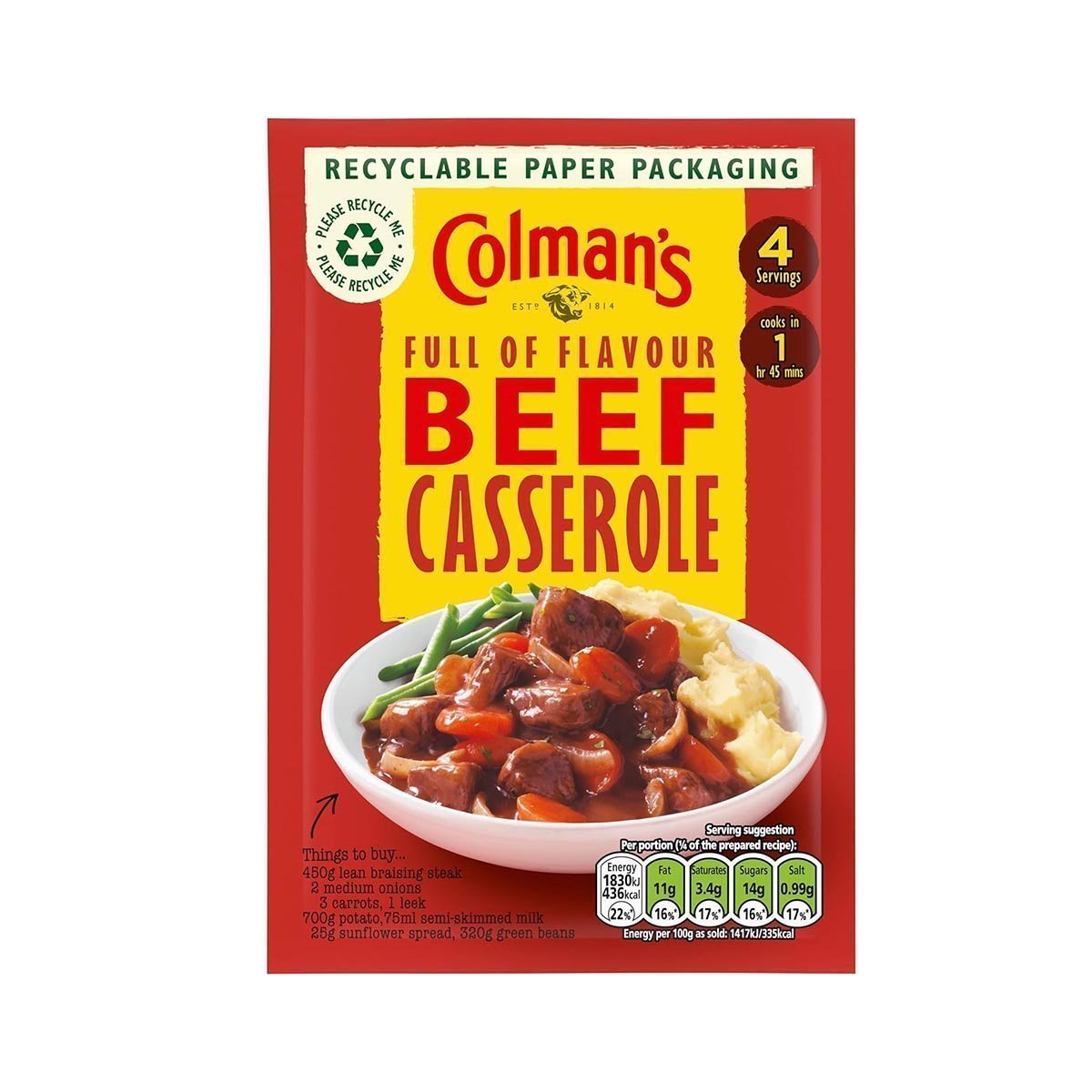 Colman's Beef Casserole Recipe Mix perfect with creamy mashed potato quick to prepare casserole mix 40 g