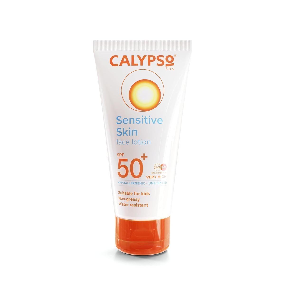 Calypso Sensitive Skin Face Sun Lotion | SPF 50+, Very High Protection, Hypoallergenic Sunscreen, Suitable for Kids, Water Resistant, 50ml - Image 2
