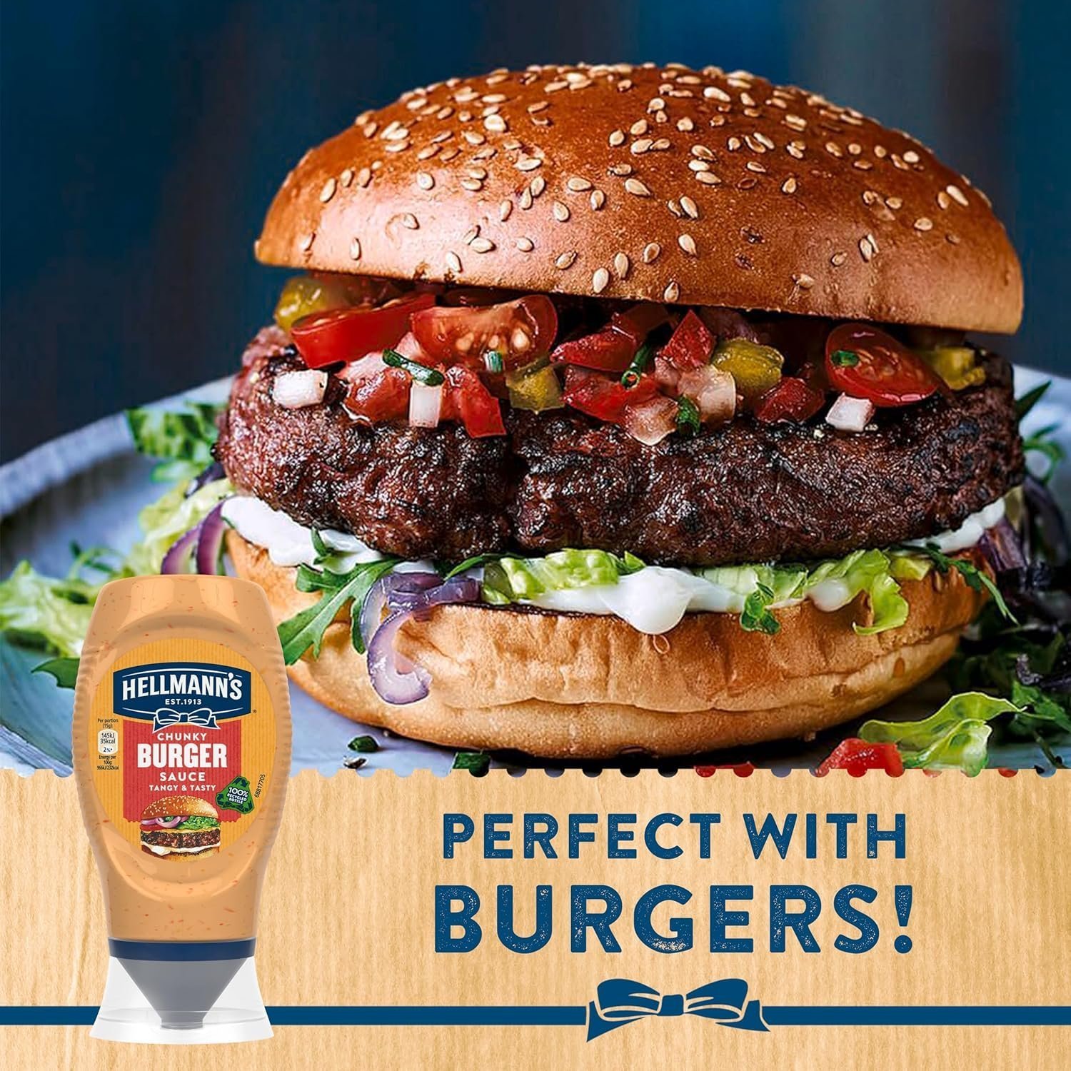 Hellmann's Chunky Burger Sauce Condiment 100% recyclable squeeze bottle for delicious burgers, wraps or chips 250 ml - Image 2