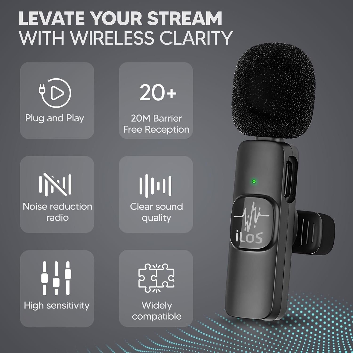 ILOS Wireless Lavalier Microphone for Android Clip-On Mic, Noise Reduction, 65ft Range, 8H Battery, Bluetooth, Plug & Play - Ideal for Vlogging, YouTube, Podcasts, Interviews - Image 2