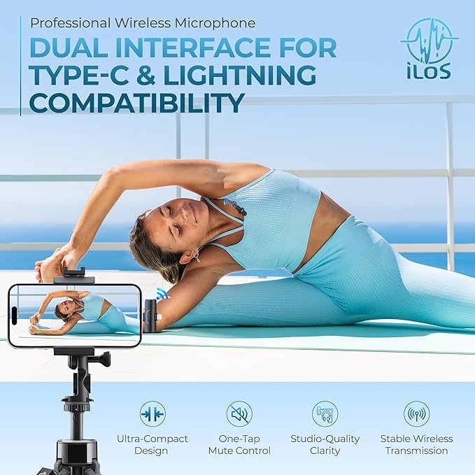 Wireless Lavalier Microphone for iPhone & Android – Dual Interface Mic with Noise Reduction, 65ft Range, 7H Battery, Omnidirectional Sound – Clip-on Mic for YouTube, Vlogging, Interviews, Podcasts - Image 2