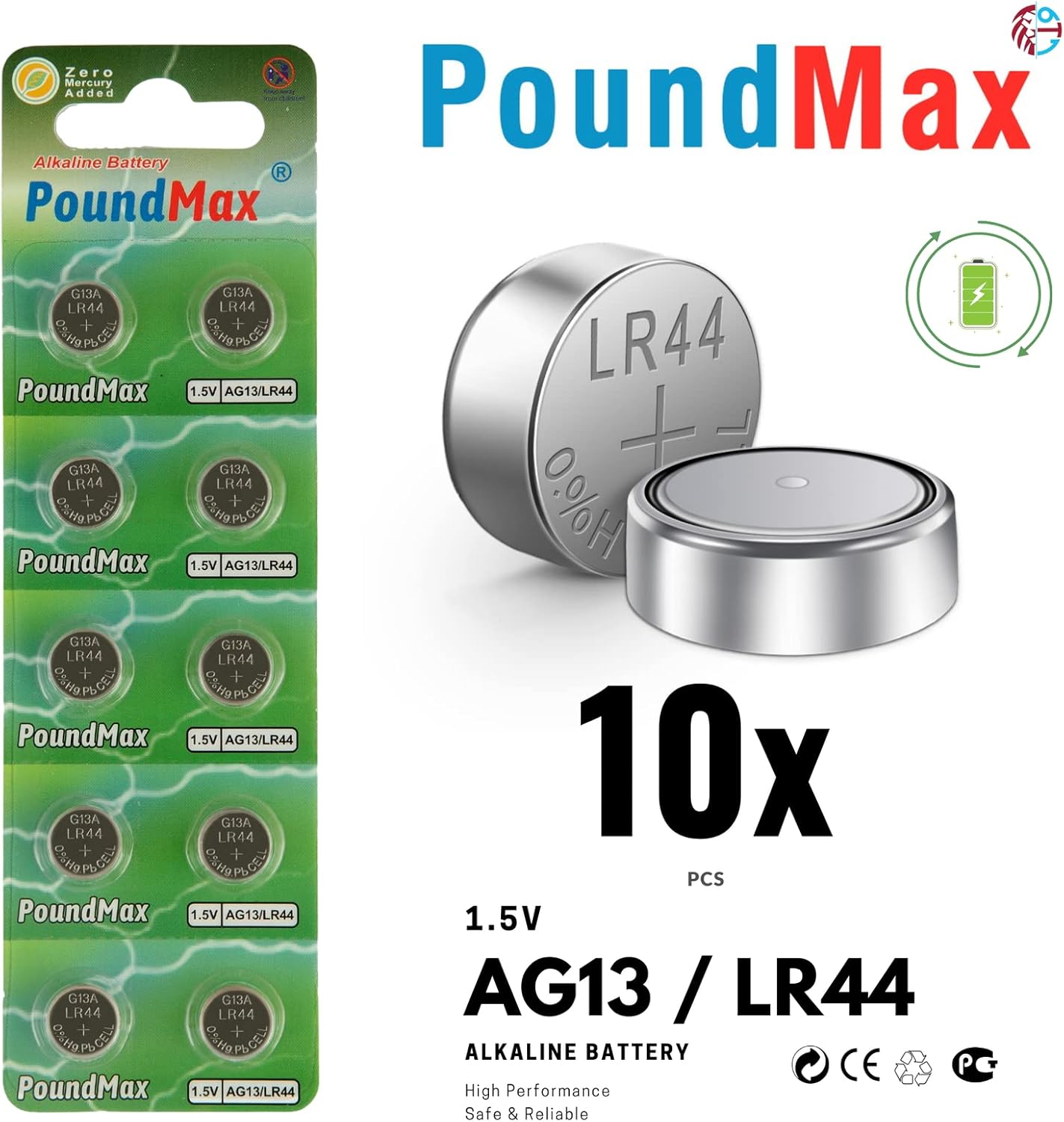 10 x AG13 LR44 1.5 V Alkaline Button Cell Battery by PoundMax - Image 4