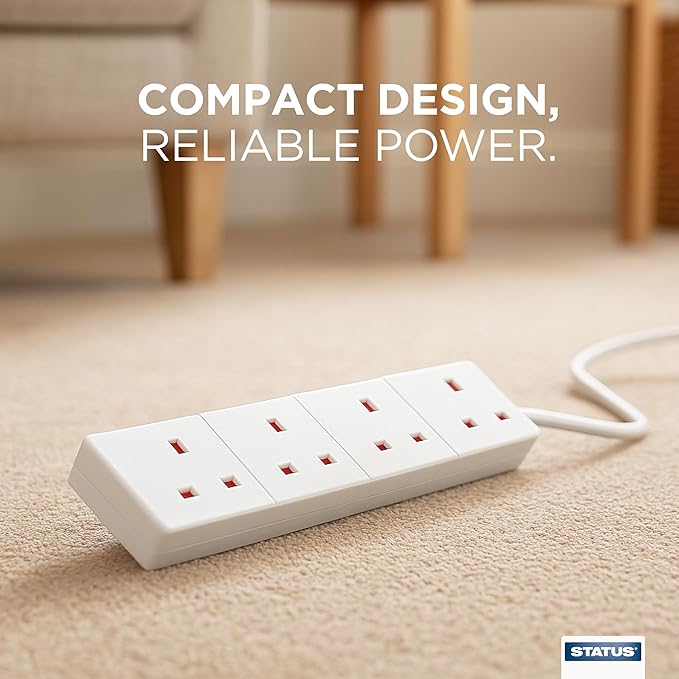 STATUS 4 Way Socket Extension Lead, 1m Cable Multi-Plug Power Strip for Home, (4WS1M20) - Image 4