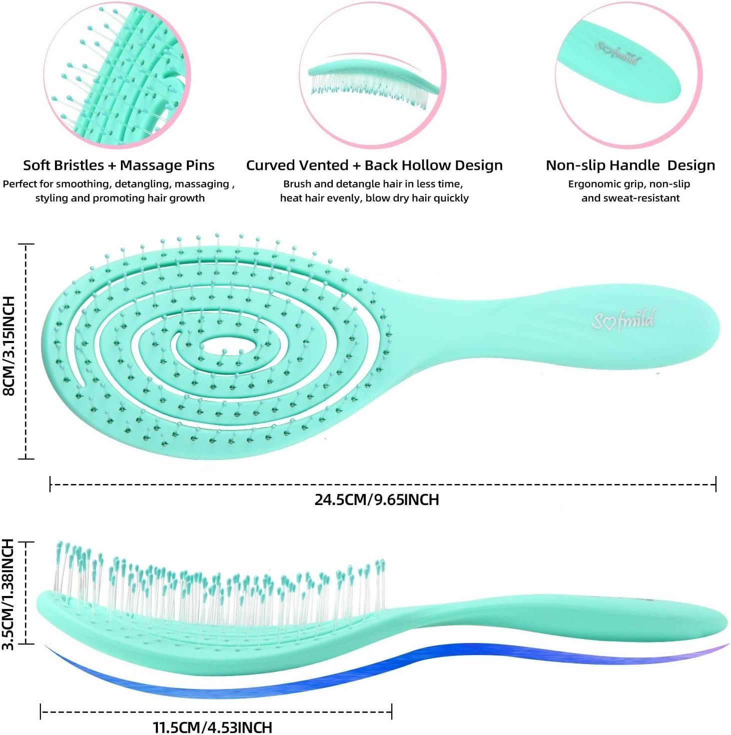 Hair Brush, 2 Pcs Detangling Brush 100% Bio-Friendly Detangler Brush with Soft Bristles for Curly, Straight, Black Natural, Women, Men - Image 3