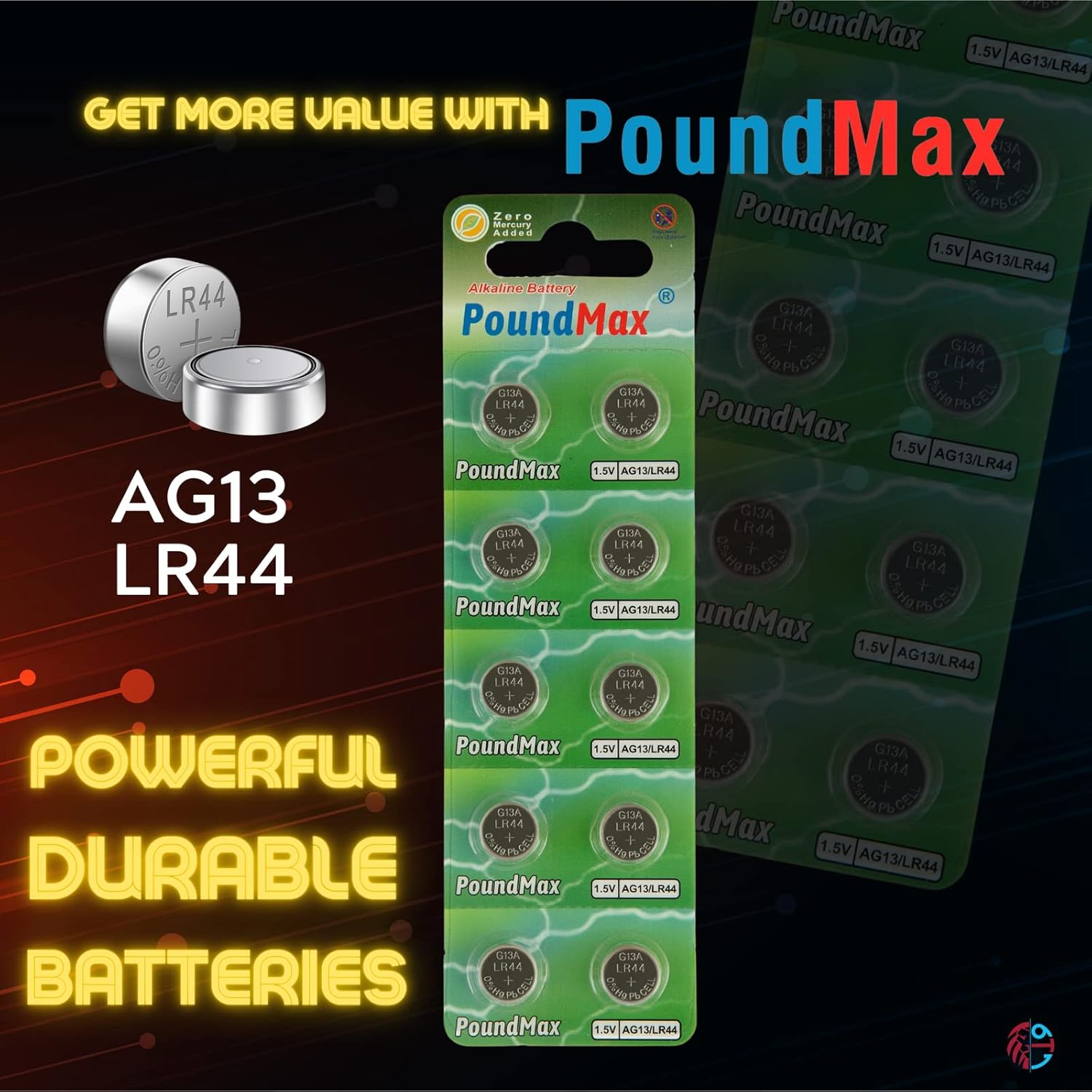 10 x AG13 LR44 1.5 V Alkaline Button Cell Battery by PoundMax - Image 3