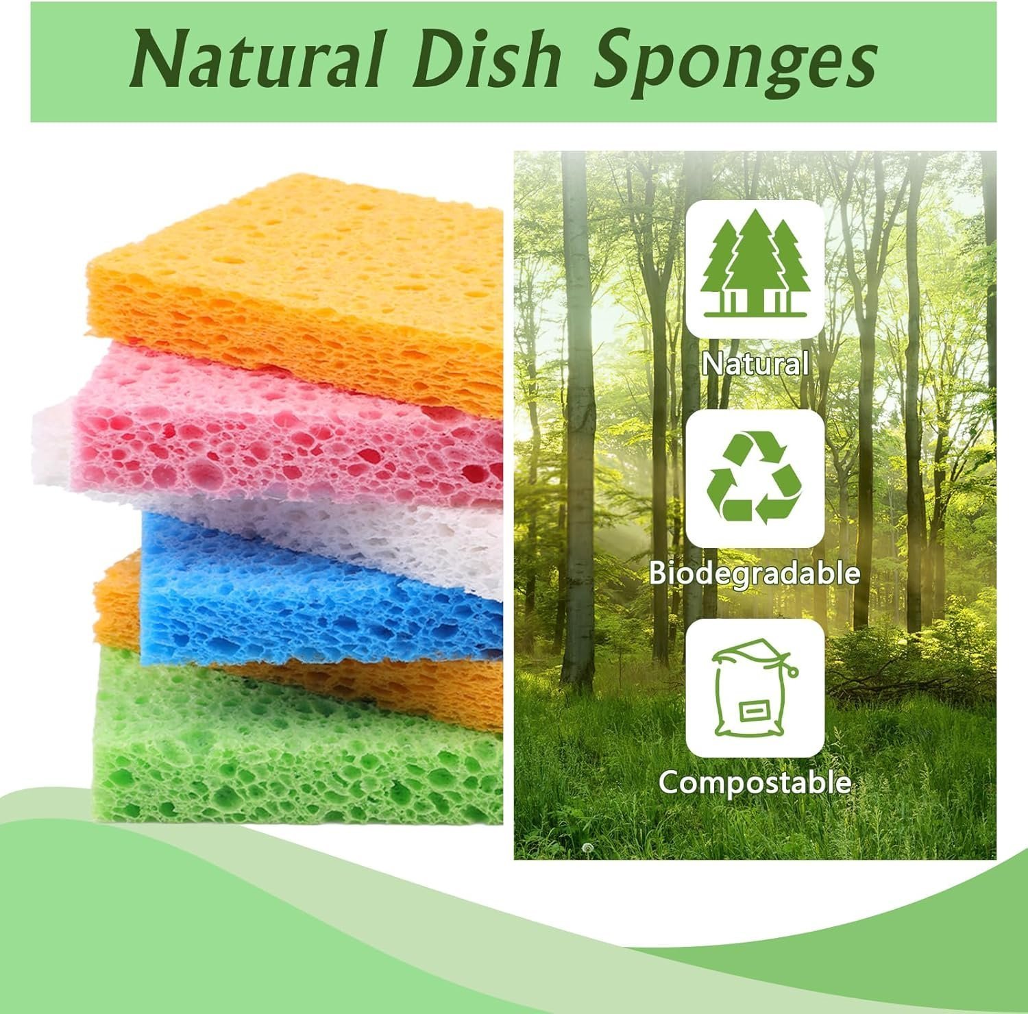 12 Pack Washing Up Sponges, Natural Cellulose Cleaning Sponges - Image 3
