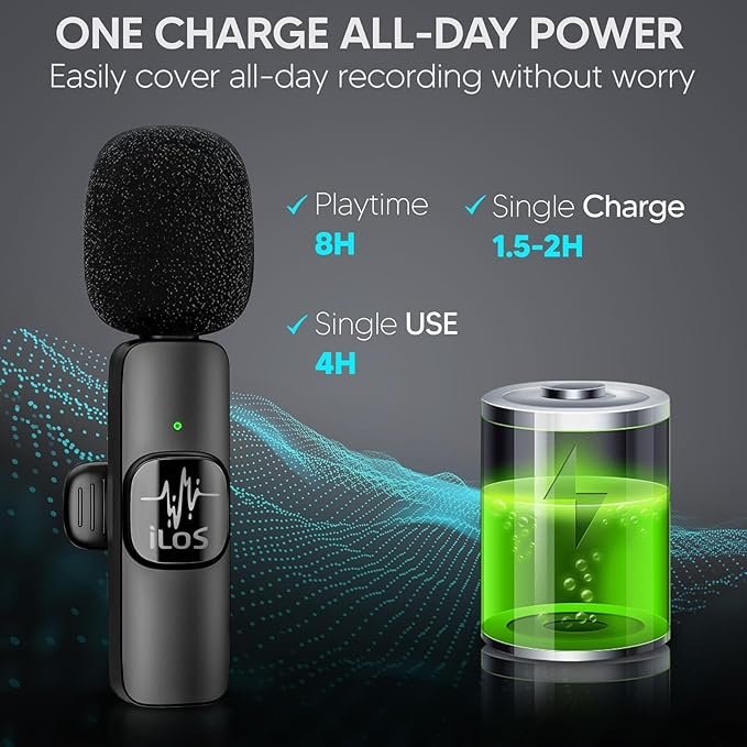 ILOS Wireless Lavalier Microphone for iPhone & Android Clip-On Mic, Noise Reduction, 65ft Range, 8H Battery, Bluetooth, Plug & Play - Ideal for Vlogging, YouTube, Podcasts, Interviews - Image 3