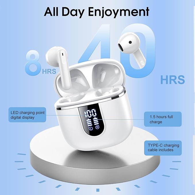 Wireless Earbuds, Bluetooth 5.4 Earphones In Ear with HiFi Stereo, Bluetooth Earbuds with 4 ENC Noise Cancelling Mic, 40H Long Playtime - Image 4