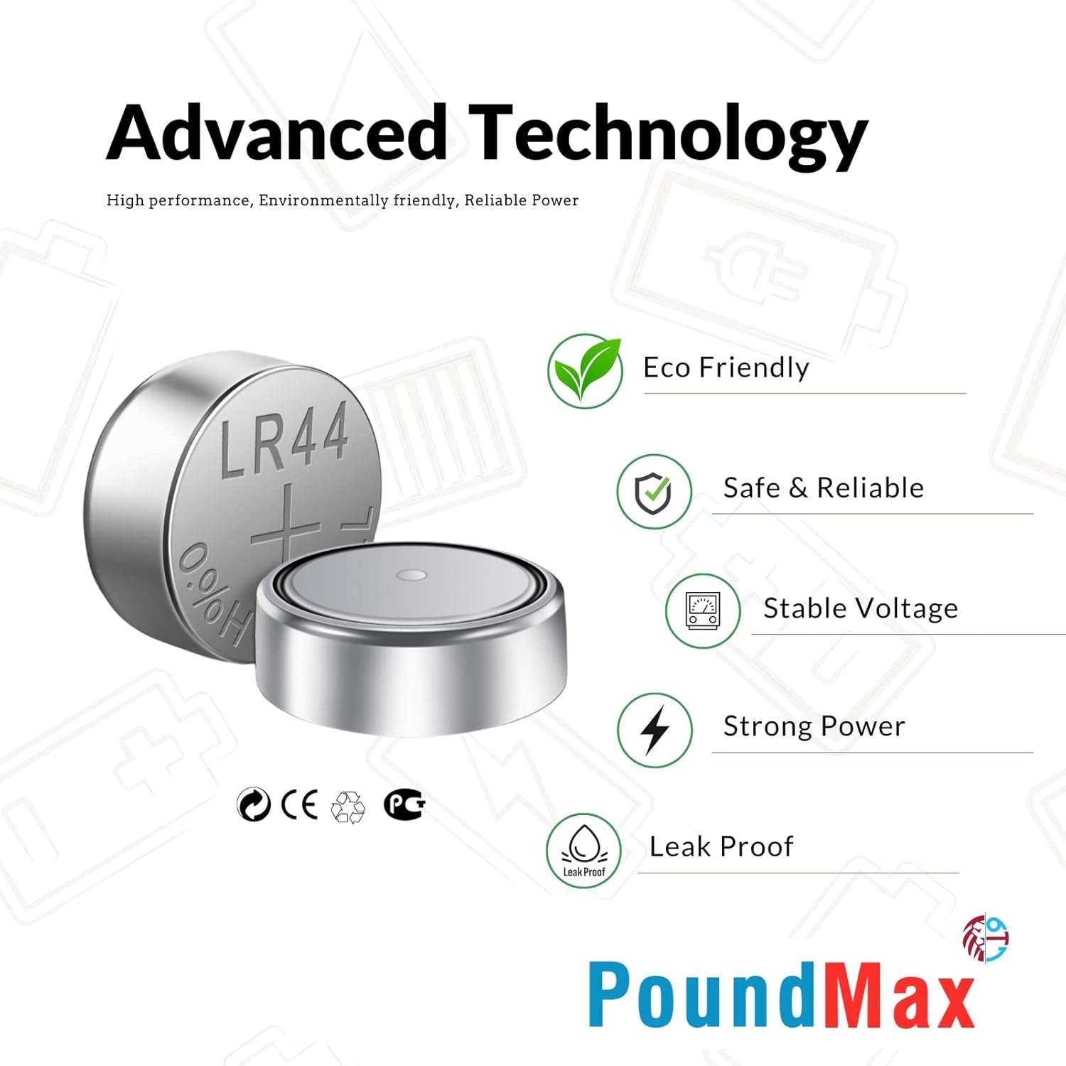 10 x AG13 LR44 1.5 V Alkaline Button Cell Battery by PoundMax - Image 2