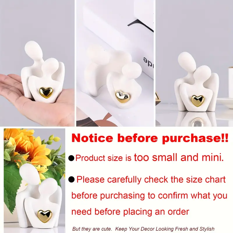 1pc, Modern Ceramic Love Embrace Figurines With Golden Heart Accent - Image 4