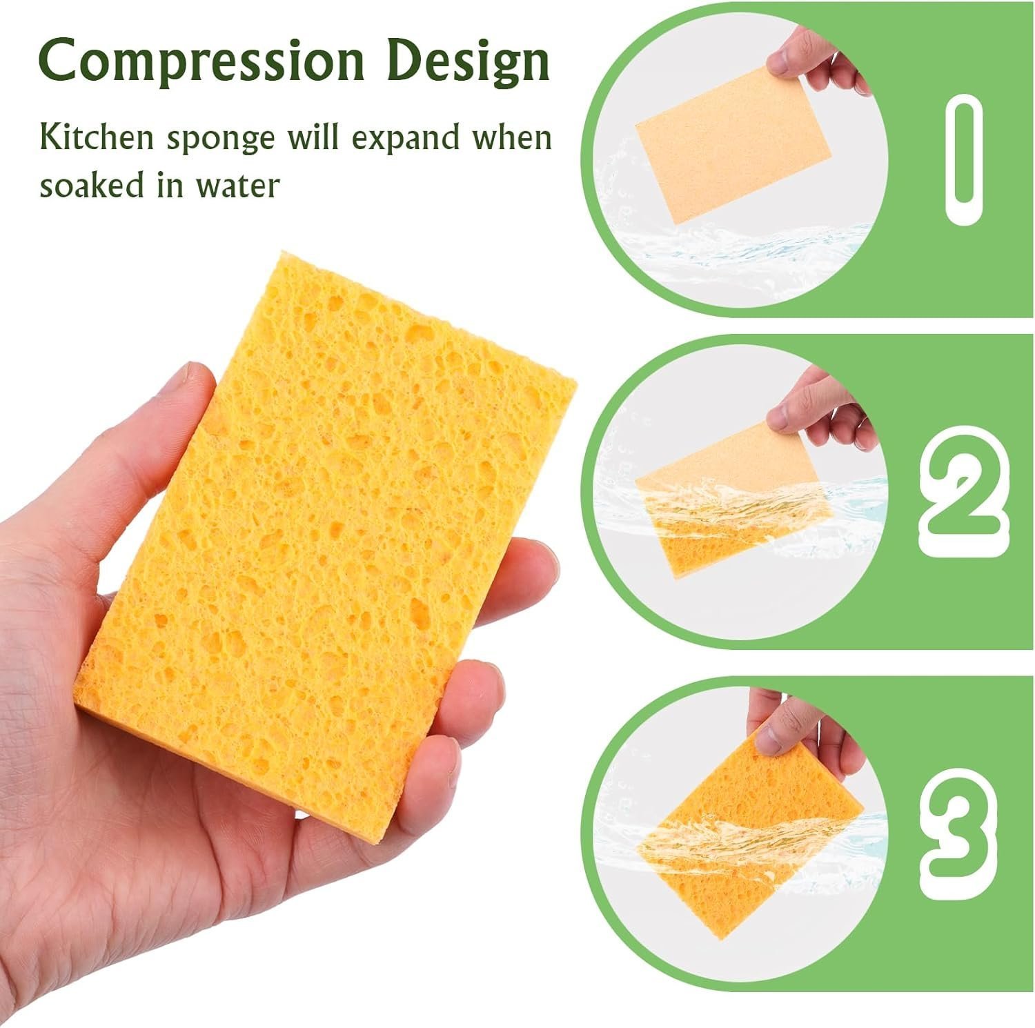 12 Pack Washing Up Sponges, Natural Cellulose Cleaning Sponges - Image 4