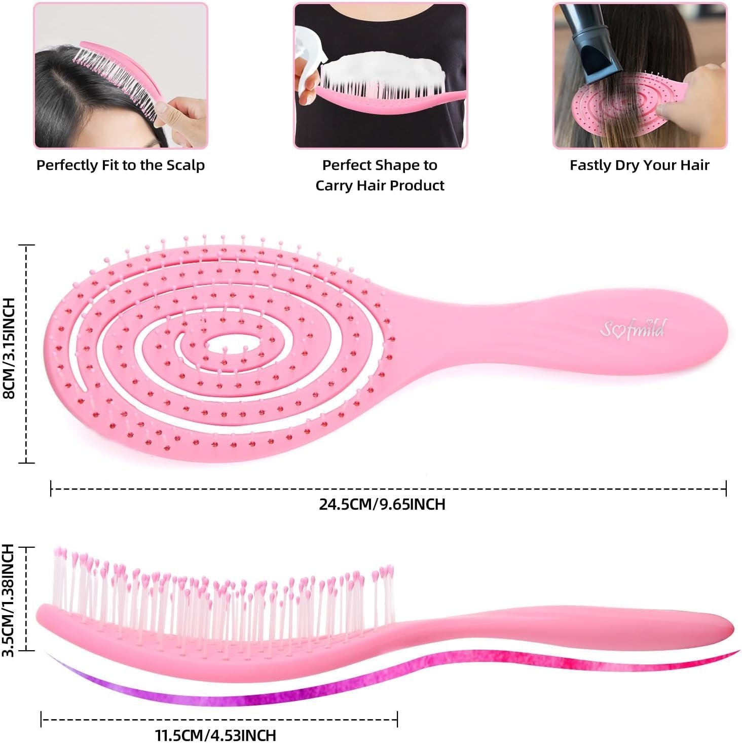 Hair Brush, 2 Pcs Detangling Brush 100% Bio-Friendly Detangler Brush with Soft Bristles for Curly, Straight, Black Natural, Women, Men - Image 4