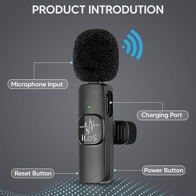 ILOS Wireless Lavalier Microphone for iPhone & Android Clip-On Mic, Noise Reduction, 65ft Range, 8H Battery, Bluetooth, Plug & Play - Ideal for Vlogging, YouTube, Podcasts, Interviews - Image 5