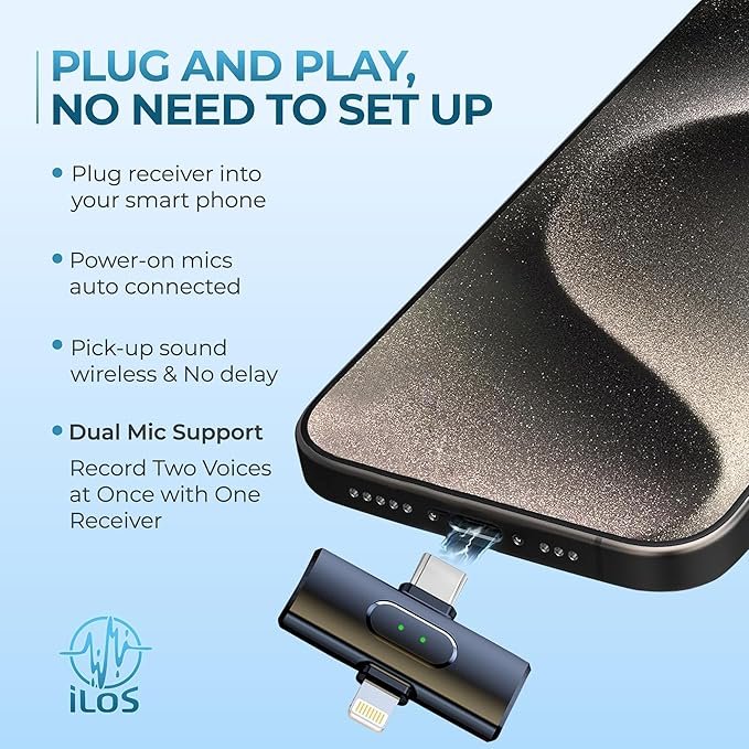 Wireless Lavalier Microphone for iPhone & Android – Dual Interface Mic with Noise Reduction, 65ft Range, 7H Battery, Omnidirectional Sound – Clip-on Mic for YouTube, Vlogging, Interviews, Podcasts - Image 5