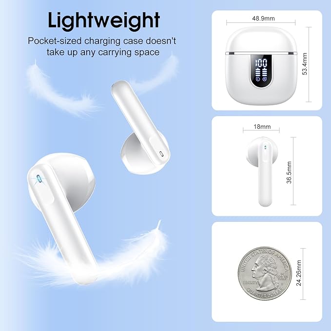Wireless Earbuds, Bluetooth 5.4 Earphones In Ear with HiFi Stereo, Bluetooth Earbuds with 4 ENC Noise Cancelling Mic, 40H Long Playtime - Image 2