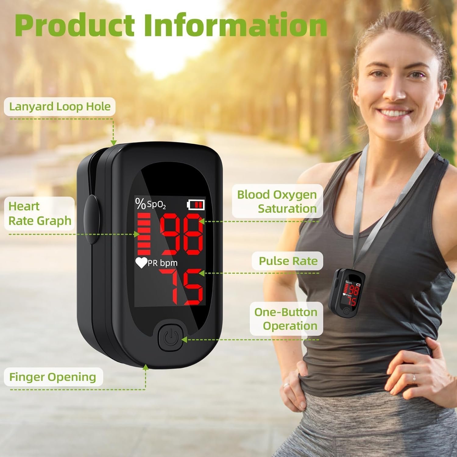 Metene Pulse Oximeter Fingertip, Blood Oxygen Saturation Monitor, Heart Rate Monitor and SpO2 Levels, Portable Pulse Oximeter with Case - Image 2