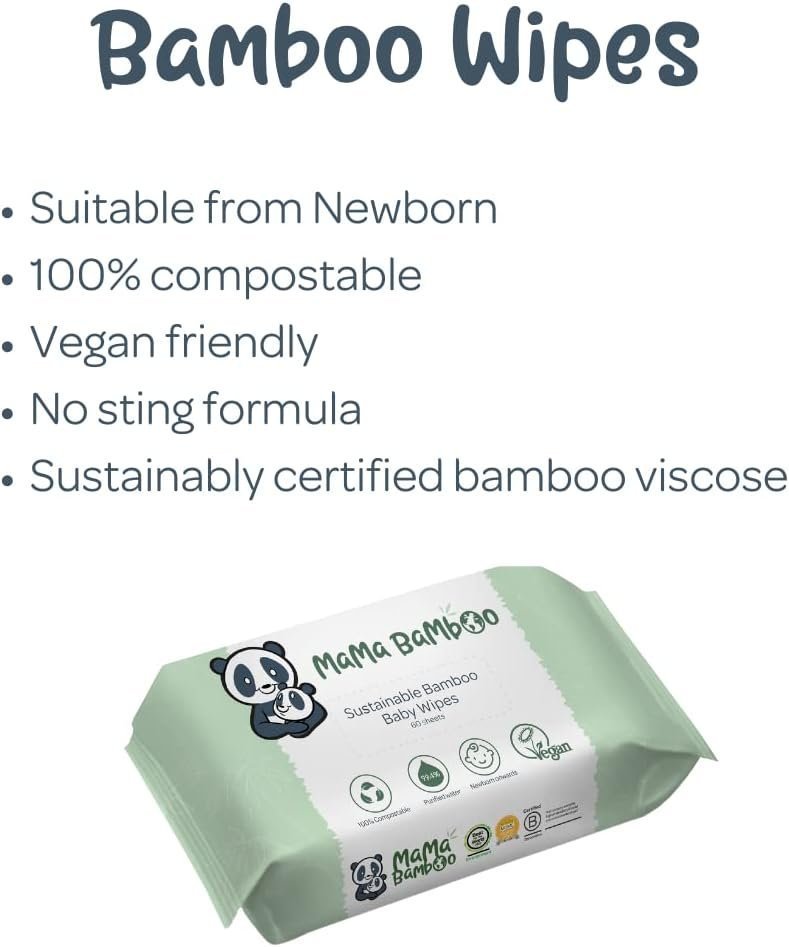 Mama Bamboo - Sustainable Bamboo Baby Wipes - 100% Compostable Bamboo Viscose - 99.4% Purified Water -720 wipes - Image 3