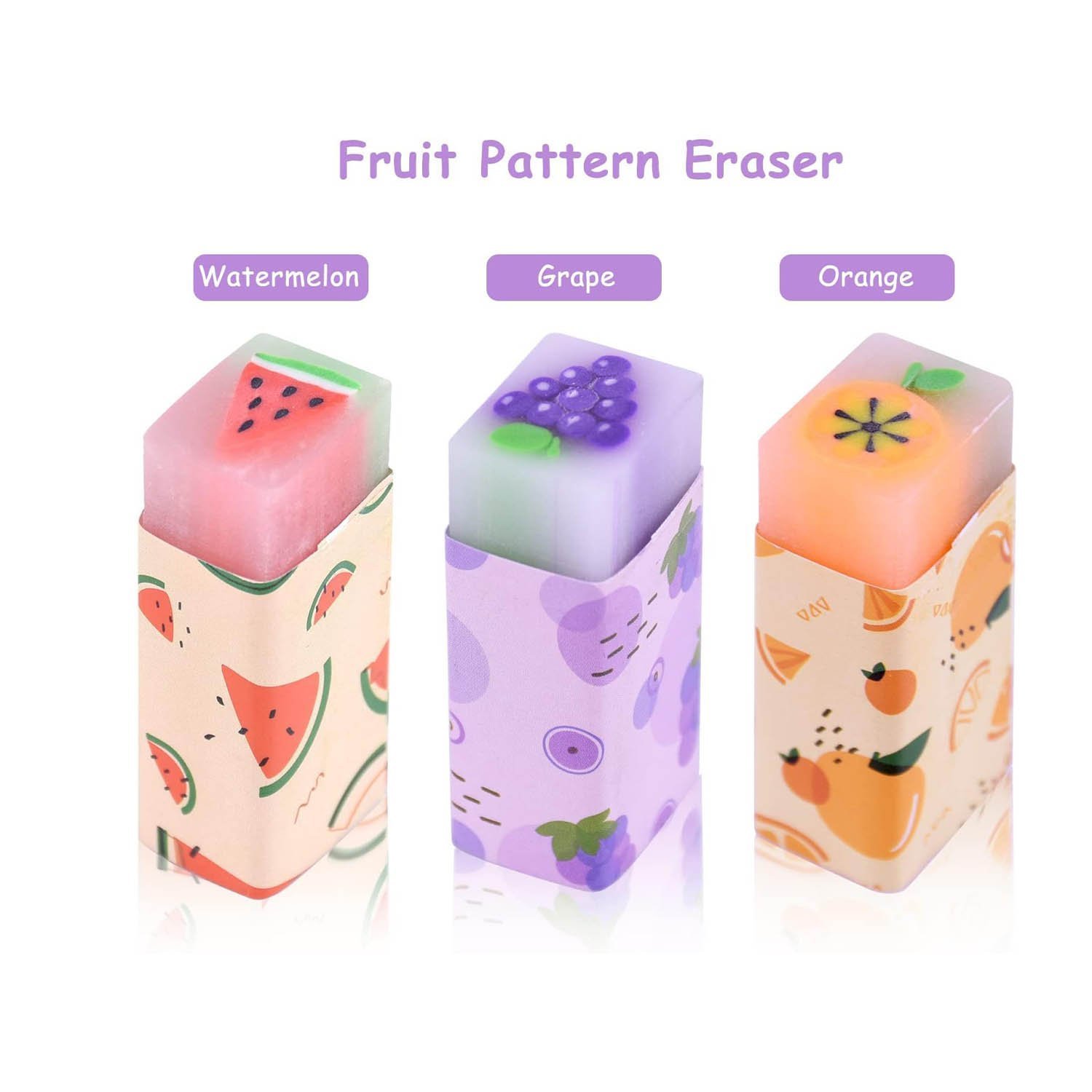 9 Pcs Fruit Erasers, Pastel Rubbers Erasers Coloured Plastic Pencil Eraser Pack - Image 2