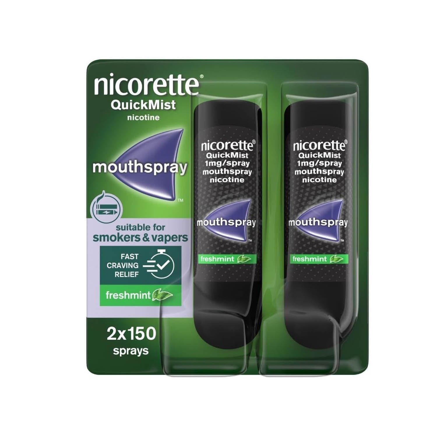 Nicorette QuickMist Mouthspray, Freshmint (2 x 150 Sprays) Smoking or Vaping Cessation Aid