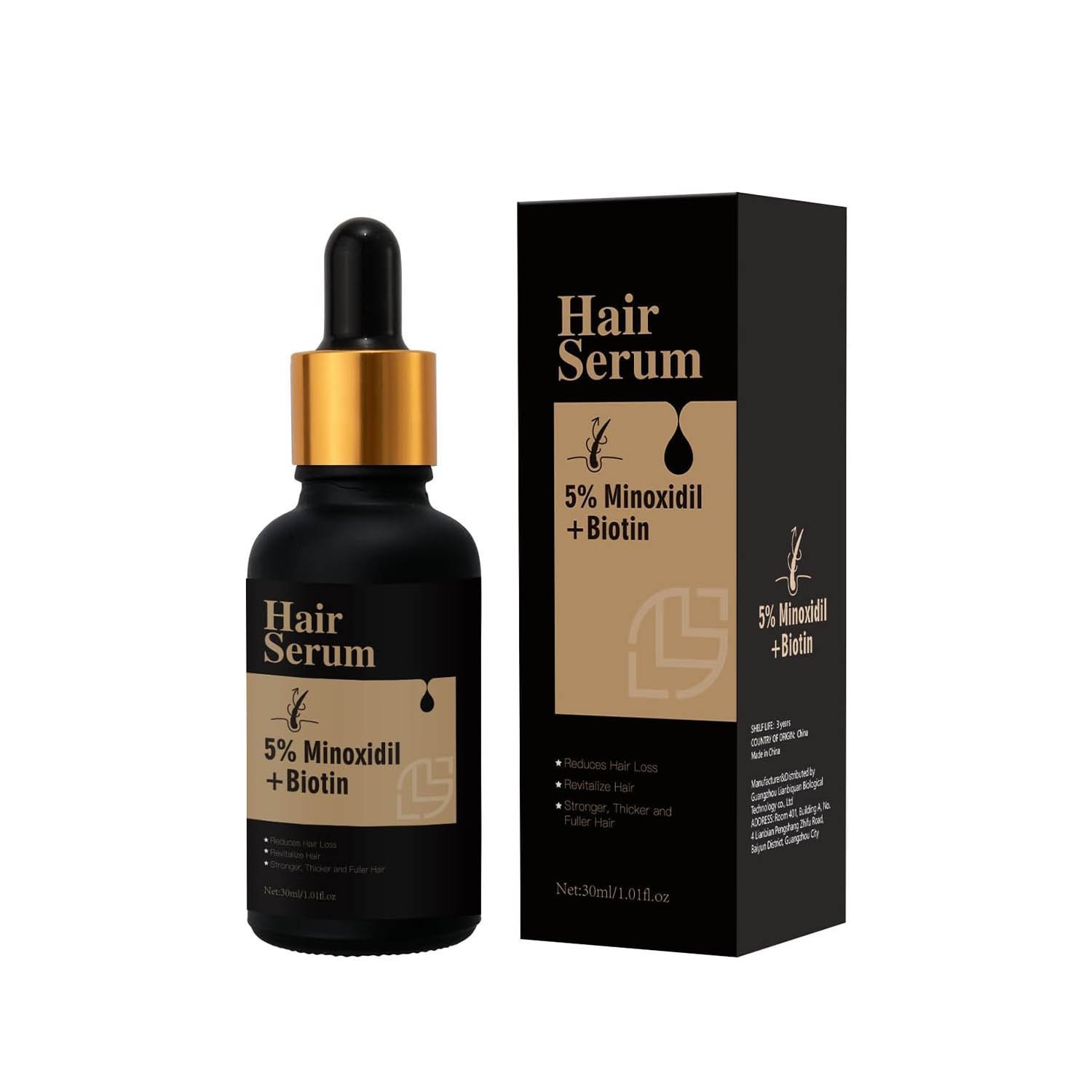 5% Minoxidil + Biotin Hair Serum, Reduces Hair Loss, Nourishes Hair and Scalp, Encourages Hair Growth