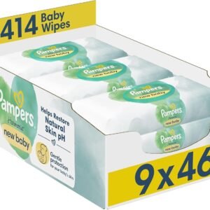 Pampers Harmonie New Baby Wipes 9 Packs of 46 Wipes = 414 Baby Wet Wipes, Help Restore Natural Skin pH
