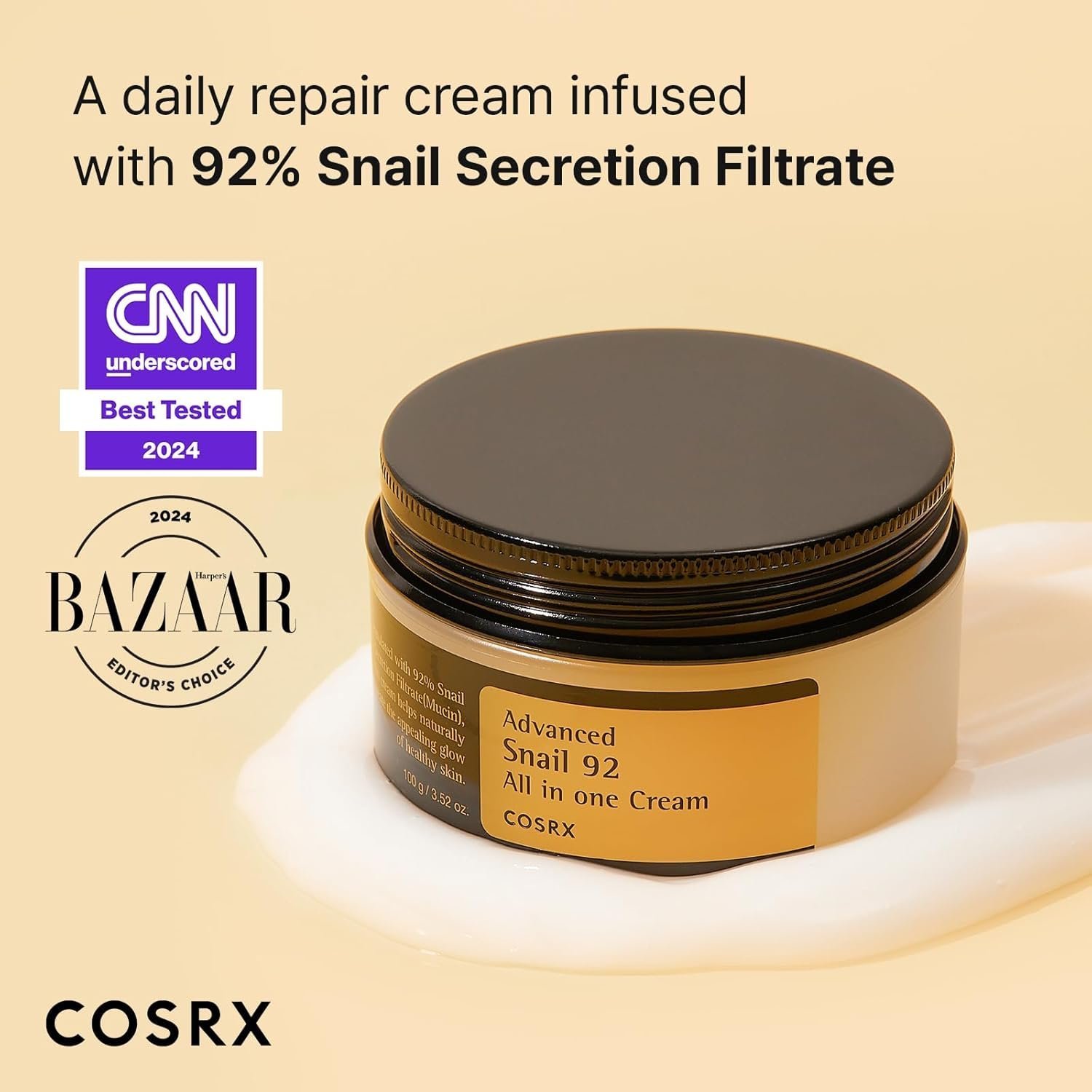 COSRX Advanced Snail 92 All in one Cream - Acne-prone, Sensitive Skin, Korean Skincare (3.53oz/100g) - Image 2