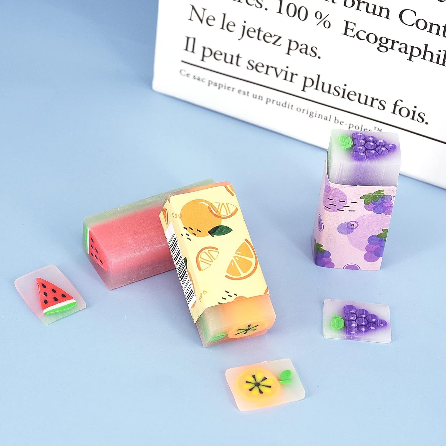 9 Pcs Fruit Erasers, Pastel Rubbers Erasers Coloured Plastic Pencil Eraser Pack - Image 4