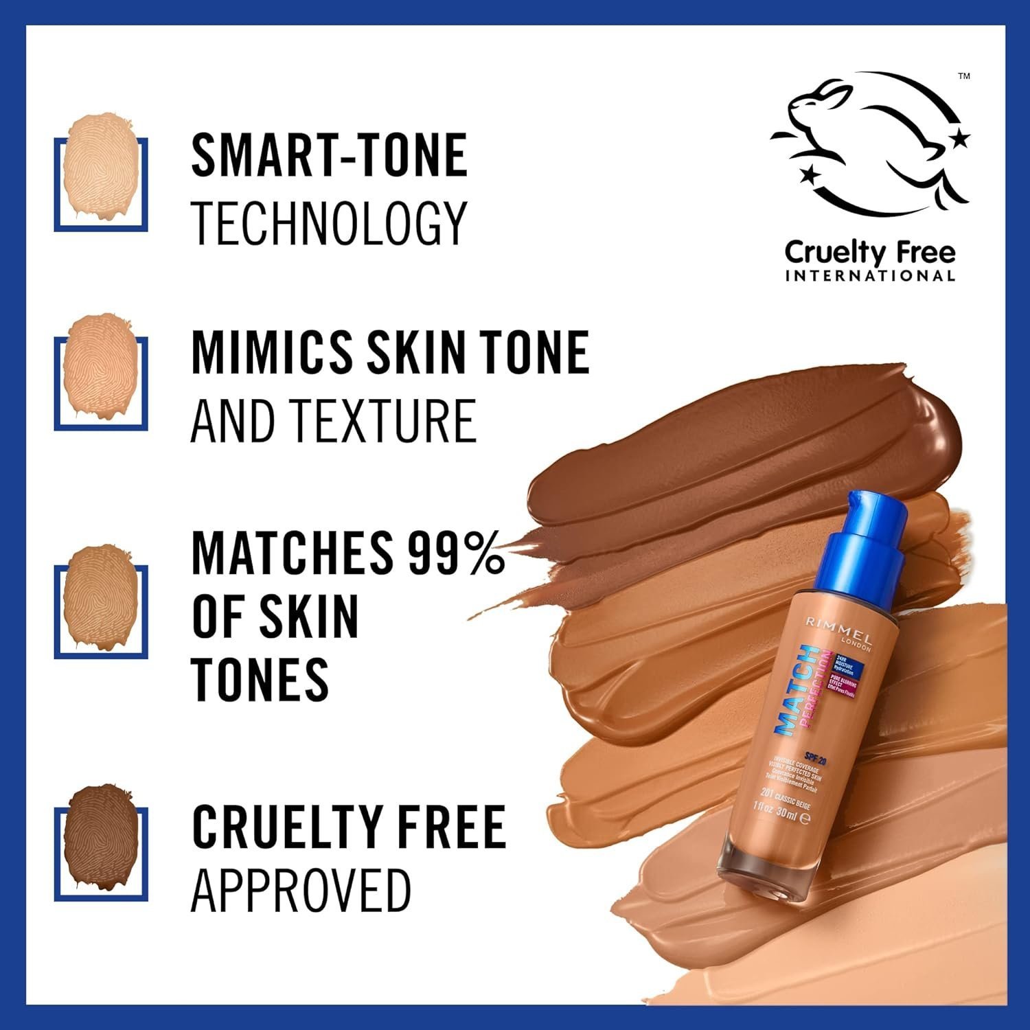 Rimmel Match Perfection Foundation SPF20, 100 Ivory, 30ml - Image 2