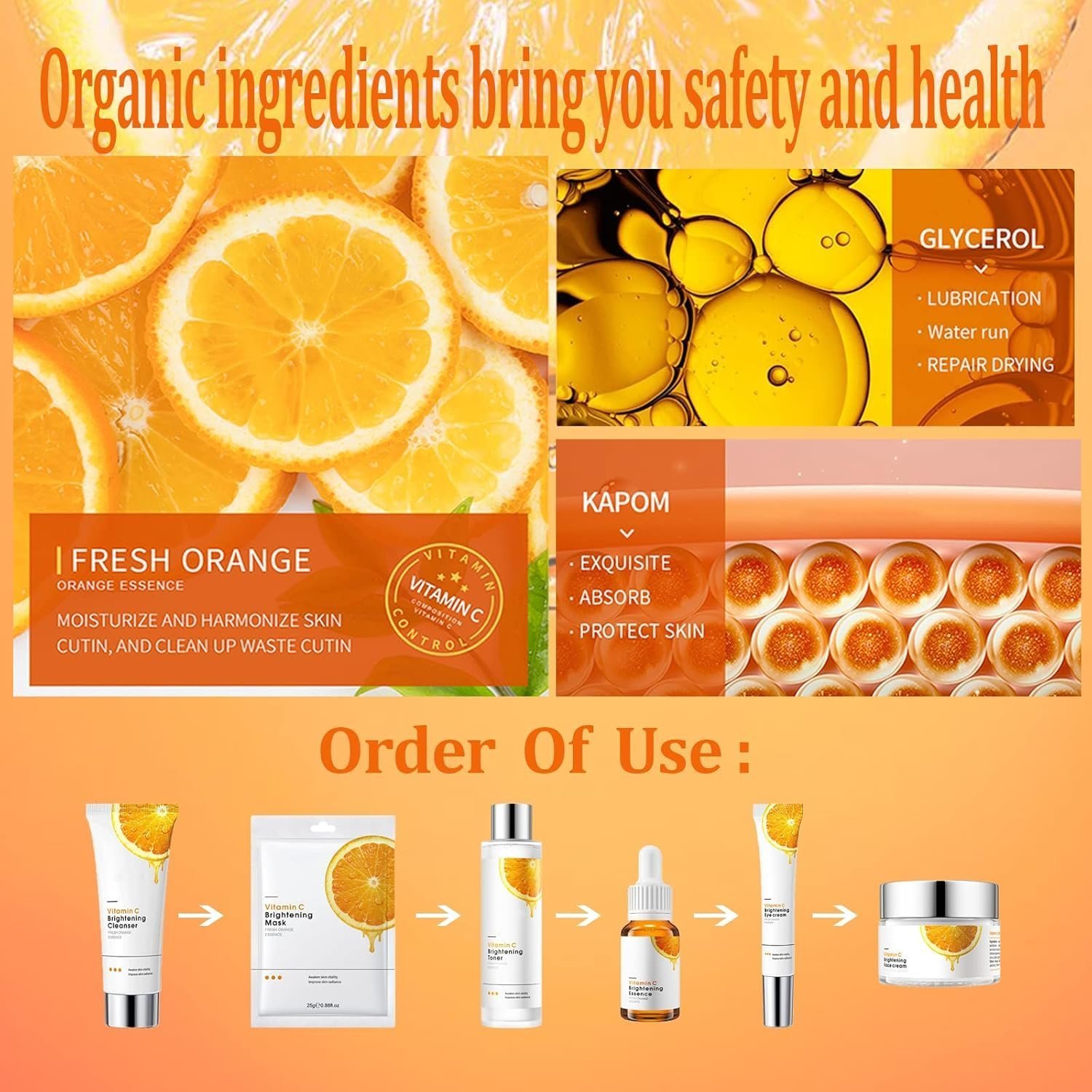 Vitamin C Serum for Face Skincare Set - Vitamin C Serum for Anti Oxidantion Hydrating Serum For Dull, Tired Skin -Mask 2pcs(7PCS) - Image 3