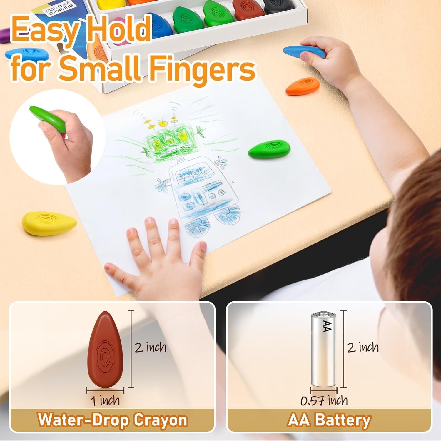 Four Candies 12 Colors Crayons for Kids, My First Jumbo Crayons for Toddlers with Easy-Grip - Image 2