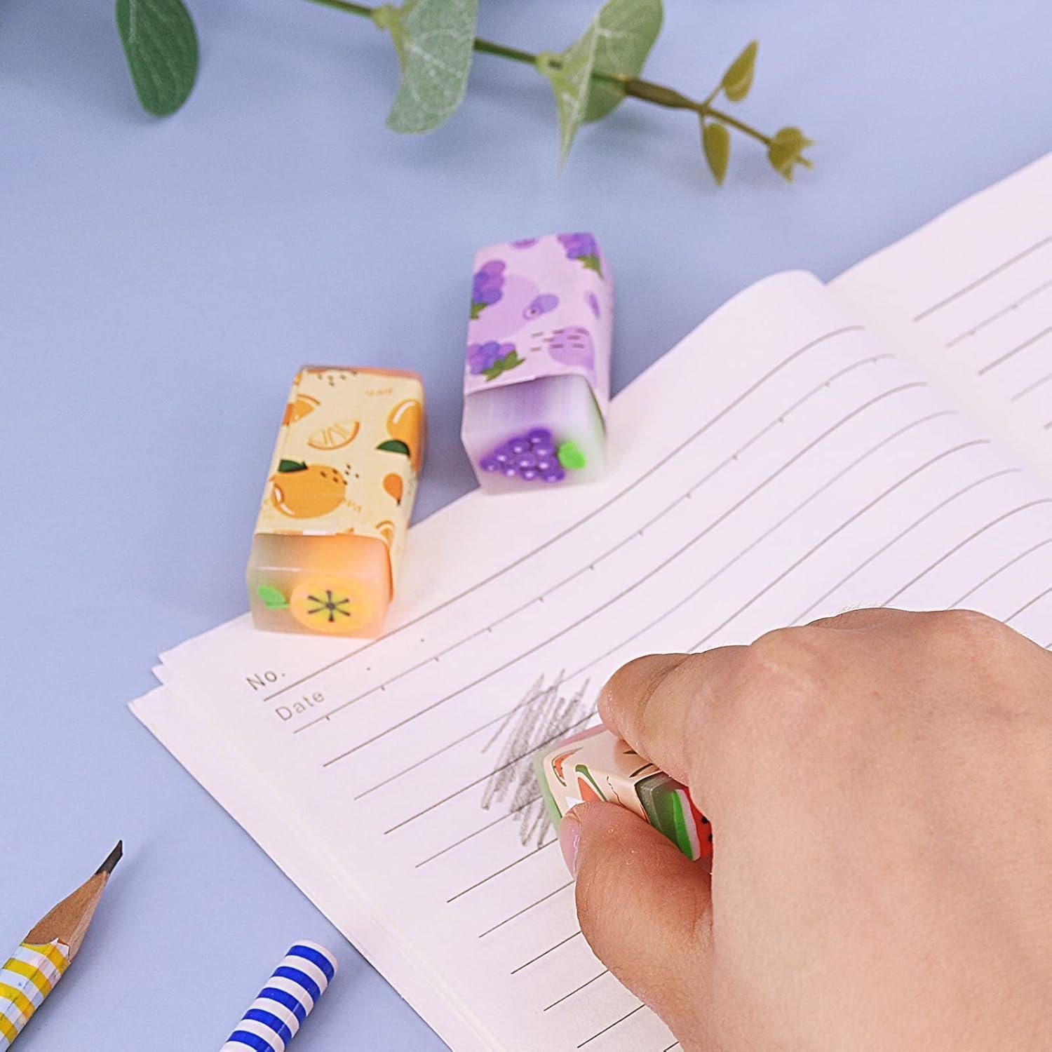 9 Pcs Fruit Erasers, Pastel Rubbers Erasers Coloured Plastic Pencil Eraser Pack - Image 3