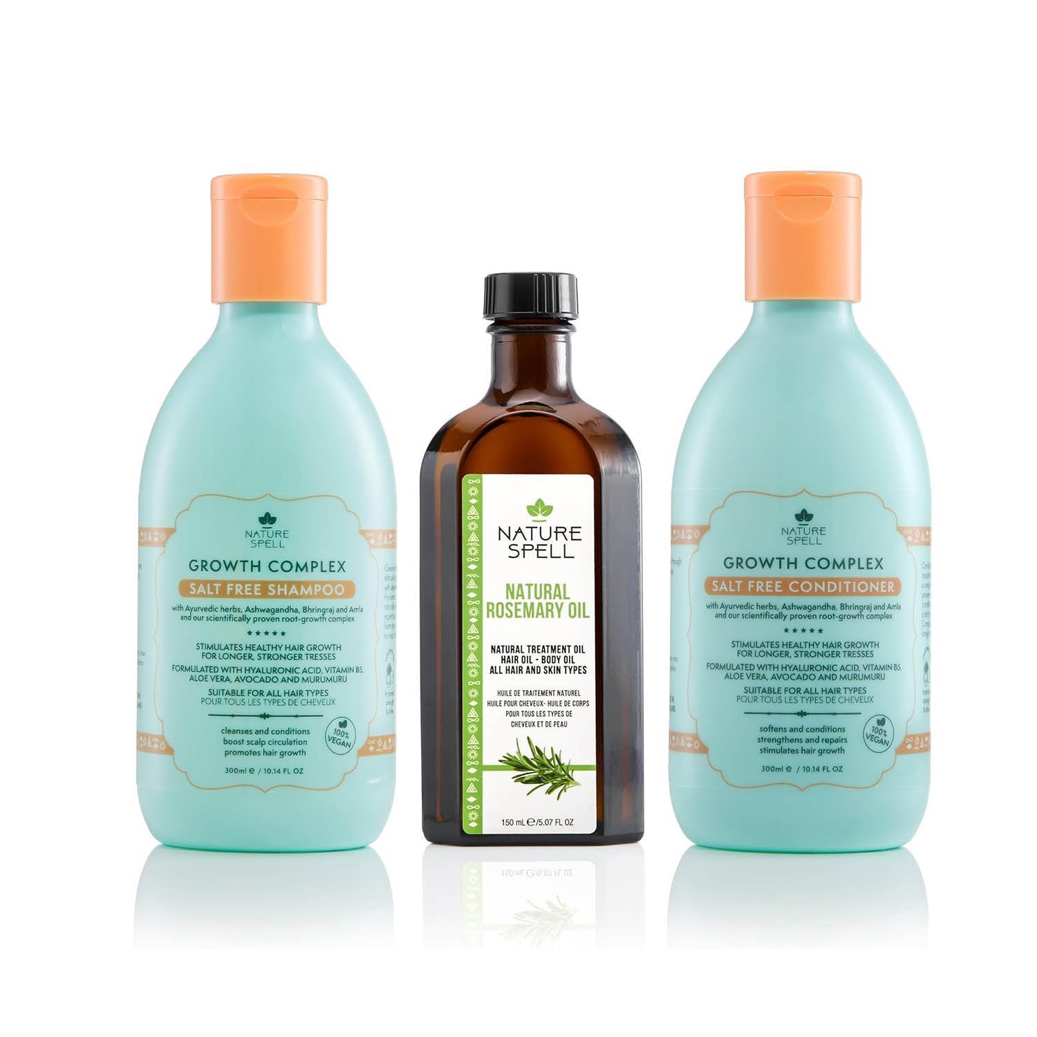 Nature Spell Rosemary Oil With Hair Growth Shampoo & Conditioner, Pack of 3 Gift Set, 150ml x1 300ml x2