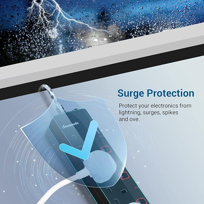 6 Way Surge Protected Extension Lead with Individual Switches and Indicator Lights, Extension Cable 3M - Image 2